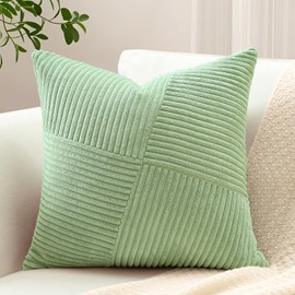 Sungeek 1 Piece Cord Cushion Cover, Windmill Striped Pattern Corduroy Cushion Covers, Decorative Cushion, Sofa Cushion, Patchwork Design, Decorative Cushion Covers for Living Room (40 x 40 cm, Sage