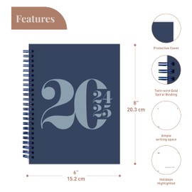 Rileys & Co Calendar 2024/2025, A5, School Calendar, School Planner, Study Planner, Semester Planner, Perfect for Students, Professionals, Blue (20 x 15 cm), in German