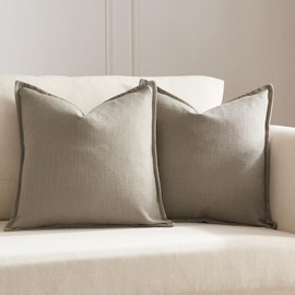 Set of 2 Taupe Pillow Covers 18 x 18 inches Neutral Pillow Covers Linen Flange Edge Throw Pillow Covers for Neutral Home Decor