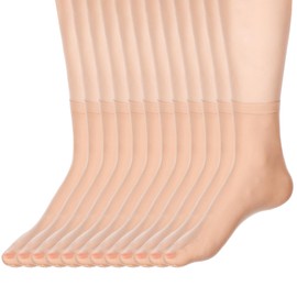 PEOVLVN 6 Pairs Women's Nylon Socks Elastic Socks Transparent Fine Socks Nylon Stockings Ultra Thin Nylon Stockings Suitable for Women Size 38-42 Beige