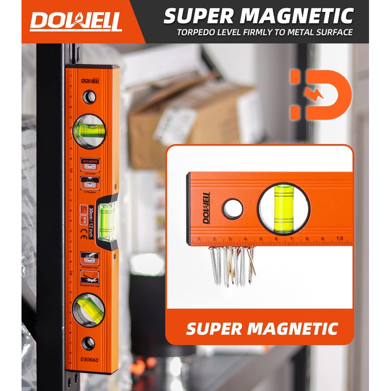 DOWELL 12 Inch Magnetic Spirit Level with Metric Scale, 3