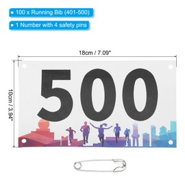 PATIKIL Tearproof Running Bib Numbers 7x4 Inch, 401-500 Waterproof Race Competitor Numbers with Safety Pin for Marathon Sports Game Competition Runner, Multicolor