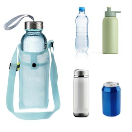 Portable Water Bottle Bag, Bottle Holder, Bottle Bag for Hanging, Mesh Water Bottle Covers with Adjustable Shoulder Strap, for Fitness, Walking, Climbing, Hiking, Blue