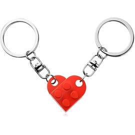 AIVEKE Heart Key Fob – Pack of 2 Heart-Shaped Key Fob Partner for Both Key Chains Couple for Valentine's Day Christmas Gift Heart Shaped Building Block, red