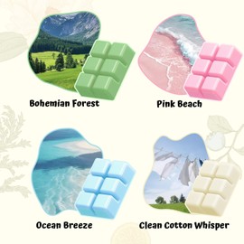 WAXCANPY Summer Wax Melts, Scented Soy Wax Melts, Natural Soy Wax Cubes - 4 Scents: Bohemian Forest,Pink Beach,Ocean Breeze,Clean Cotton Whisper(4 x 2.5 oz)