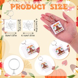 XEQWZVFR 60Pcs Thanksgiving Keychains Crafts Color Your Own Thanksgiving Keyring DIY Acrylic Keychains Bulk Turkey Pumpkin Acorn Paper Crafts Gifts Kit for Sunday School Classroom Home Party Favors