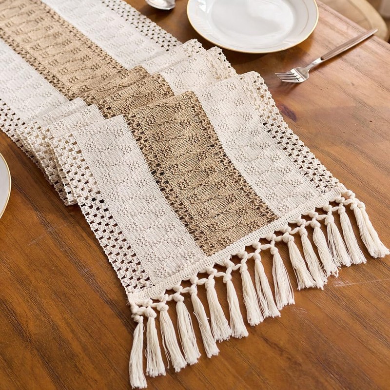 Boho Table Runner, Splicing Macrame Tables Runner, Woven Farmhouse Style