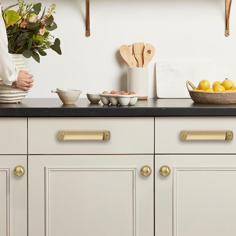 khtumeware 2 Pack 3-3/4" Drawer Pulls Brushed Brass Cabinet Cup