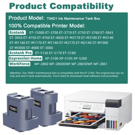 2-Pack T04D1 Ink Maintenance Box Replacement for Epson ET-15000 ET-4750 ET-4850 ET-3760 ET-4760 ET-3850 ET-3750 ET-3710 ET-3830 WF-2860 Printer(T04D100/EWMB1/E-04D1 Waste Ink Tank)