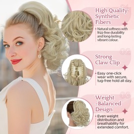 SEGO Pro Instant Claw Clip Ponytail Hair Extensions Clip In Ponytail Extension Synthetic Hair Pieces Natural Look for Women, 12 Inch Curly 110g (Bleach Blonde)