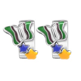 YUMINN 2 x Clip Stopper Charms Silver 925 Sterling Clip Clasp Beads Gifts for Women, Sterling Silver, Cubic Zirconia