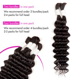 Human Braiding Hair Deep Water Wave 4 Bundles/Pack 100g 24 Inch, Bulk Human Hair Braiding Hair for Boho Braids Natural Color, Curly Wet and Wavy Braiding Boho Human Hair for Braiding No Weft