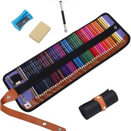 Juego de 50 lápices de colores, suministros de dibujo para artistas, kit de bocetos con sacapuntas y bolsa de lona para lápices para adultos y niños, libros para colorear, pintura, bocetos