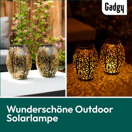 Gadgy Solar Lantern for Outdoor Use, Set of 2 Oriental Garden Lanterns Made of Metal, IP44 Waterproof, 21.5 x 15 cm, Floor Lamp or Hanging Lamp