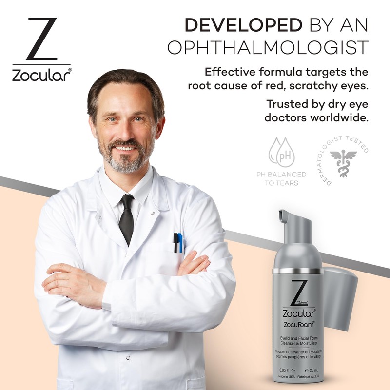 Zocular ZocuFoam Eyelid Cleanser - Foaming Eyelid Scrub - Natural