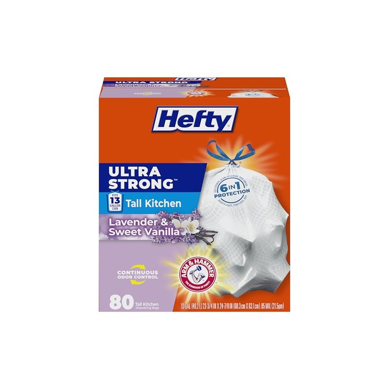 Hefty bolsas de basura con cordón para cocina, ultra fuertes,