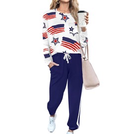 RUBZOOF Lounge Sets for Women 2 Piece Outfits Star Striped Matching Sets Women Clothing USA Flag Airport Travel Outfits 2025 S