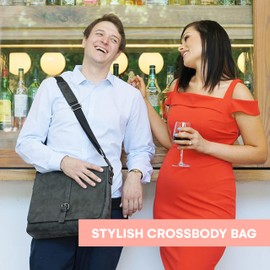 PortoVino Wine Dispenser HandBag - Vegan Leather Wine Bag with Hidden Insulated Compartment and Dispenser that Holds and Pours 2 Bottles Ideal for Traveling, Concerts, Bachelorette Party - Slate