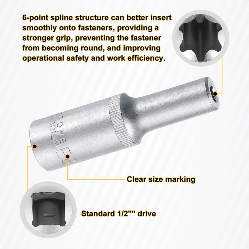 sourcing map E-Torx Socket 1/2" Drive E8 External Torx Deep