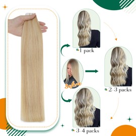 Easyouth Balayage Hair Extensions Tape Real Hair Tape Extension Real Hair Balayage Colour Honey Blonde Mix Yellow Blonde 22 Inches 50 g Extensions Tape-In Real Hair #27P613