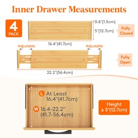Lifewit 4 Pack Drawer Dividers Bamboo 5" High, 16-22" Adjustable Clothes Drawer Organizers, Expandable Dresser Separators in Bedroom/Bathroom/Kitchen/Office Organization and Storage