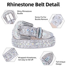 MUKINGBELTS Men Women Rhinestone Belt Western Bling Luxury Strap Leather Sparkle Studded Belts 1-1/7"(29mm) Wide(Silver,Fit Waist 27-32 inches)