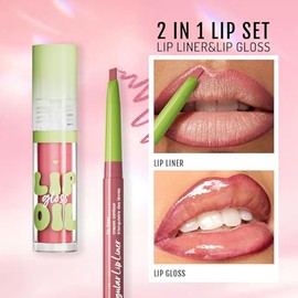 Set de Brillo de Labios, 2 En 1 Lip Combo Labios, 1 Labiales Líquidos Mate y 1 Delineadores, Lápiz Labial de Larga Duración, Pintalabios Permanente Pa