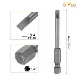 sourcing map 5pcs SL4 Magnetic Slotted Screwdriver Bits 4mm S2 Steel Flat Head Screwdriver Bit 1/4" Hex Shank Industrial Grade Screw Driver Drill Bits 2.6" Long for Remove Fastening Screws