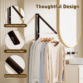 Deasolin Clothes Drying Rack, Laundry Room Wall Mounted Retractable Clothes Hanger Drying Rack, Laundry Clothing Drying Rack Folding Indoor or Outdoor, Easy Installation Aluminium Dryer, 2pcs(Black)