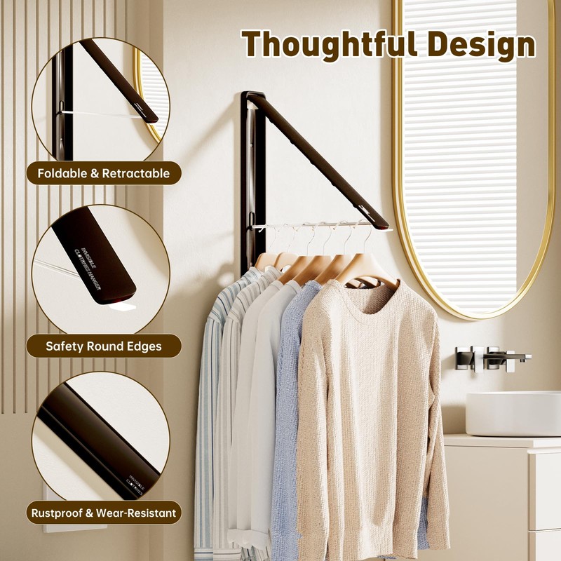 Deasolin Clothes Drying Rack, Laundry Room Wall Mounted Retractable Clothes