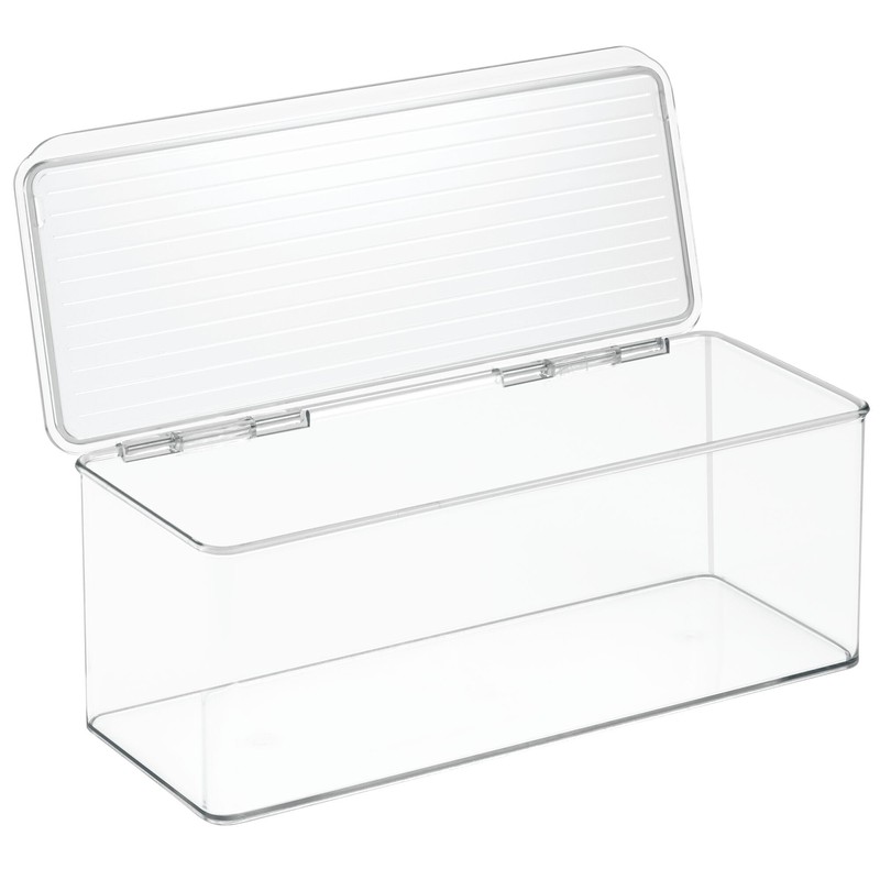iDesign Plastic Stackable Hinged-Lid Storage Box for Kitchen, Bathroom, or