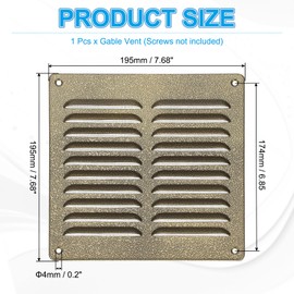 PATIKIL 8x8 Inch Aluminum Gable Vent, Exterior Wall Outlet Vent Cover HVAC Air Grille Louvered Screen Mesh for Kitchen Bathroom Ventilation, Gold