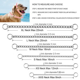 Silver Choke Collar For Large Dogs, Metal Slip Dog Chain Collars Heavy Duty Training Martingale Collars For Small Medium Large Breed Pets Boys Girls, L