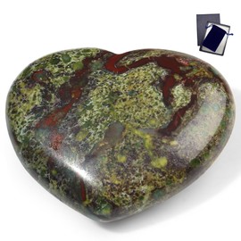 GUJOXILA 45 mm Dragon Bloodstone Heart Crystal Stone Large Crystals Gemstones Heart Shaped Love Healing Crystals Worry Stones for Anxiety Relief Palm Stone Meditation Gifts