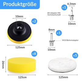Qeuufieu 125 mm Polishing Sponges Pads, 17 Pieces Polishing Set, Polishing Attachment, Angle Grinder, Polishing Sponge, Polishing Pad for Car Polishing Machine (125 mm - Set of 17)