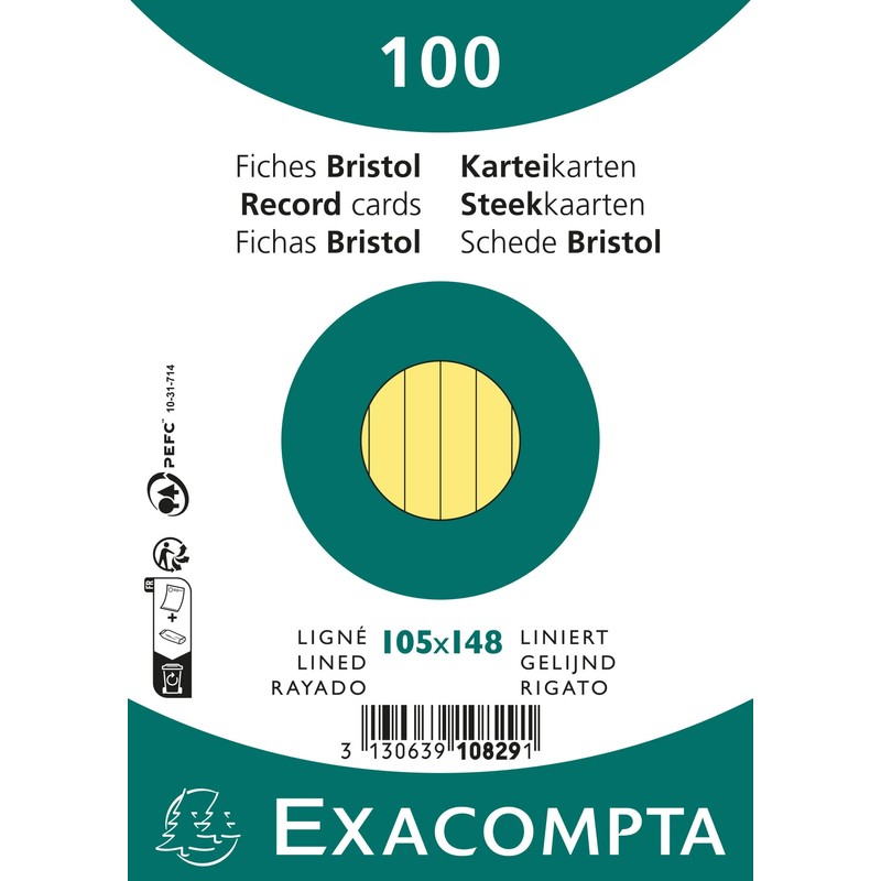Exacompta - Ref 10829SE - Bristol Lined Record Cards (Pack
