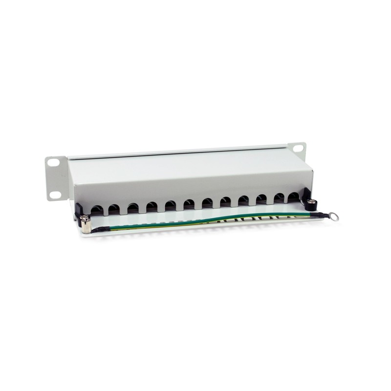 Equip 326523 12-Port Cat.6A Shielded Patch Panel, 10", Light Grey