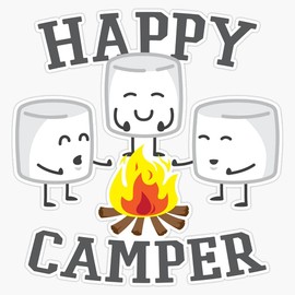 Happy Camper Marshmallows Design Vinyl Sticker Waterproof Bumper Sticker Laptop Window Decal 5"