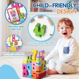 Grillix Number Blocks, Wooden Number Building Blocks mit 20 digitalen Blöcken und 15 Lernkarten, Stapeln, bunt, 3D-Puzzle, Zahlen-Spielset für Kinder ab 3 Jahren