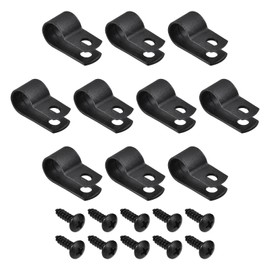 Rebower R Type Cable Clamp Wire Management Clips (With Screws) [Keep Wires Clean] - Nylon / 8.3mm/Black / 50pcs