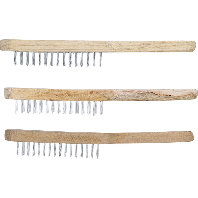 Kraftmann 85815 Wire Brush Set 3-Piece Wooden Handle 2-3-4 Rows