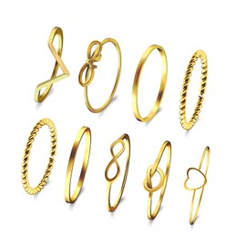 BEELIFY 10 PCS Gold Stacking Rings Set for Women Knuckle Chunky Rings Boho Joint Finger Midi Rings Heart Simple Hollow Carved Stacking Rings Pack for Gift (Size Mixed)