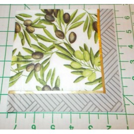 C. R. Gibson Two Decorative Luncheon Napkins for Decoupage "Olive Grove" Green and Gray