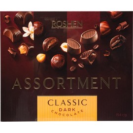Classic Dark Chocolate Assortment Candy Box with Creamy Hazelnut & Dark Hazelnut, Creme Brulee Flavored Fondant & Coffee Flavored Fondant, 154g/5.43oz
