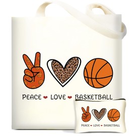 DHQH Basketball Gifts for Women, Birthday Christmas Gifts for Basketball Lover Players Fans Friends, Canvas Tote Bag with Cosmetic Bag