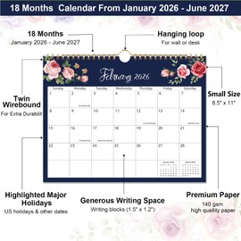 2026 Calendar - 2026-2027 Wall Calendar Runs from January 2026 to June 2027, 8.5" x 11", Floral Calendar for Wall or Desk, Feminine Design for Office, Home or School