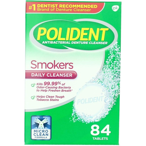 Polident Smokers, Antibacterial Denture Cleanser 84 ea (Pack of 4)
