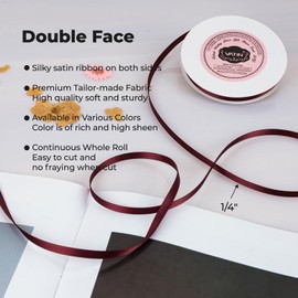 VATIN 6mm inches Double Faced Wine Polyester Satin Ribbon - 45 Metre for Gift Wrapping Ornaments Party Favor Braids Baby Shower Decoration Floral Arrangement Craft Supplies