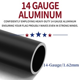 IIOPE 20FT Heavy Duty Flag Pole,14-Gauge Aluminum,Resist Strong Wind Reinforcement Ring Patent,Sectional Black Residential Flagpole Complete Kit - USA Flag,Black Ball, Aluminum Clips