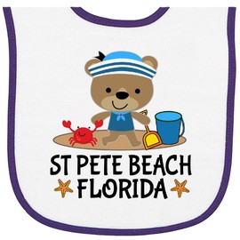 inktastic St Pete Beach Florida Baby Terry Cloth Bib White and Purple 41656